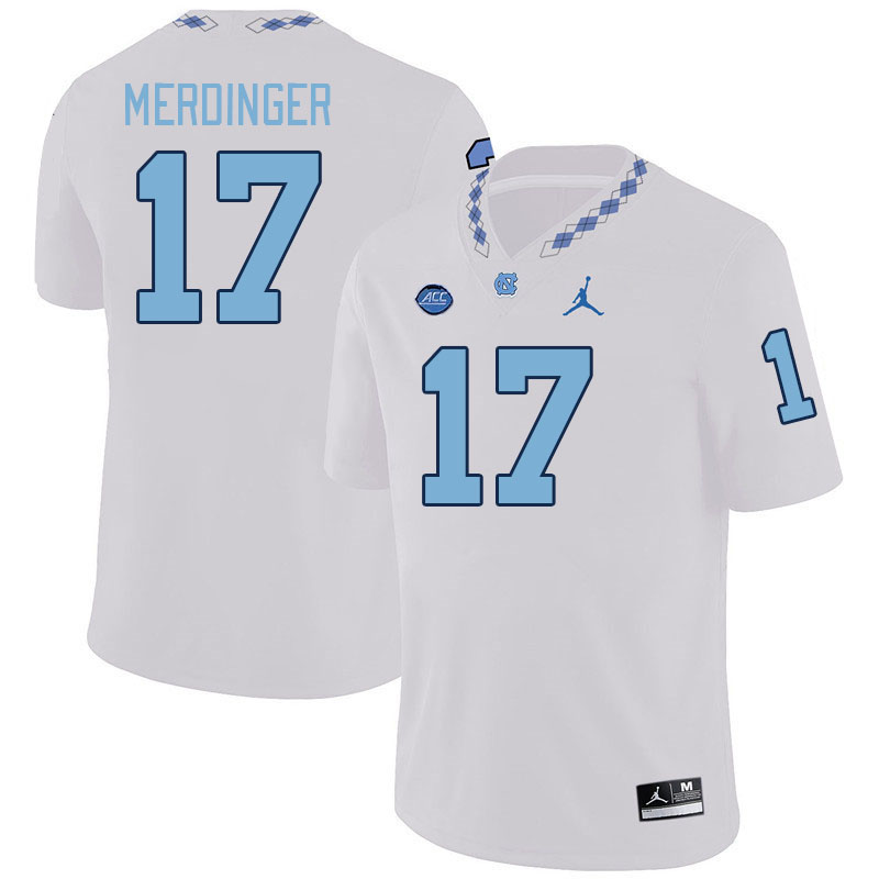 Men #17 Michael Merdinger North Carolina Tar Heels College Football Jerseys Stitched-White